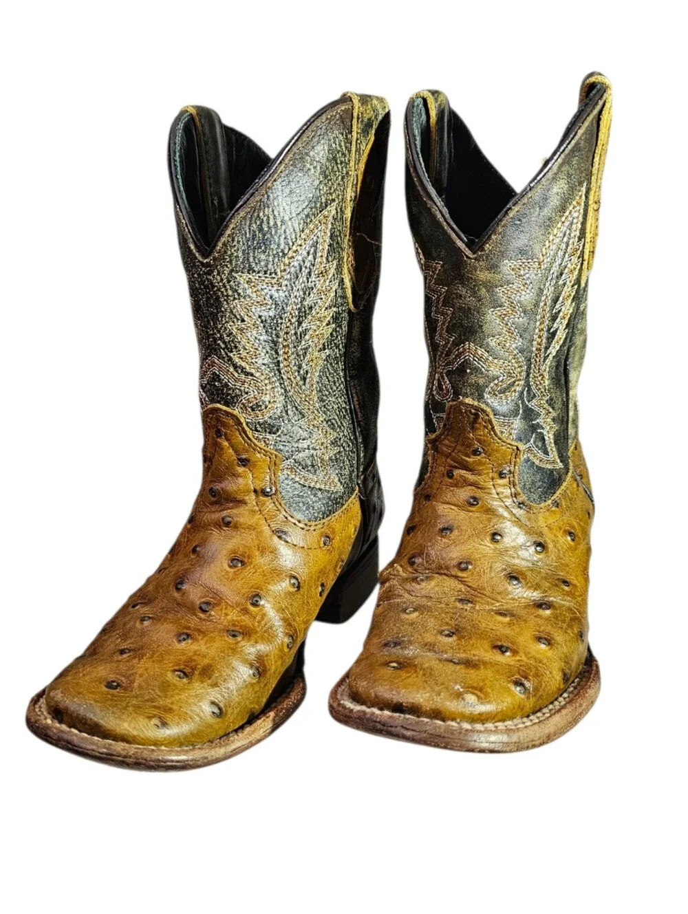 Roper Boys' Jed Faux Ostrich Western Boots - Square Toe Kids 13
